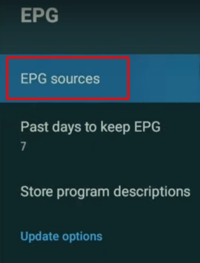 TiviMate EPG Sources screen