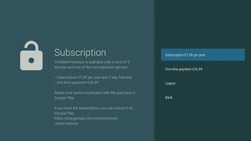 TiviMate Premium subscription cost