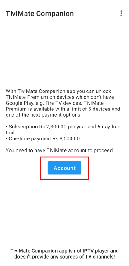 Account button TiviMate companion